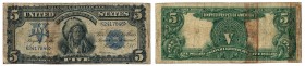 Banknotes
WORLD BANKNOTES / PALESTINE / IRAQ / USA

United States / USA. 5 $ dollars 1899 Silver Certificate, Large size, seria K 

Podpisy Napie...