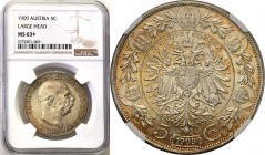 Austria
WORLD COINS

Austria, Franz Joseph I. 5 koron 1909, Wiedeń NGC MS63+ 

Piękny egzemplarz, połysk menniczy. Ładna, złotawa patyna.Rzadka m...