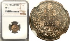 Bulgaria
WORLD COINS

Bułgaria, Ferdynand I (1887-1918). 50 stotinek 1913 NGC MS62 

Piękny, menniczy egzemplarz z delikatną patyną.KM 30

Deta...