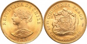 Chile
WORLD COINS

Chile. 50 pesos 1966 

Pięknie zachowane.Friedberg 55

Details: 10,17 g Au .900 
Condition: 1 (UNC)
