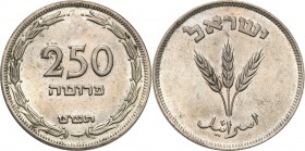 Israel
WORLD COINS

Israel. 250 prutot 1949 

Rzadsza odmiana z perełką poniżej kreski łączącej wieniec.Bardzo ładnie zachowane.KM 15

Details:...