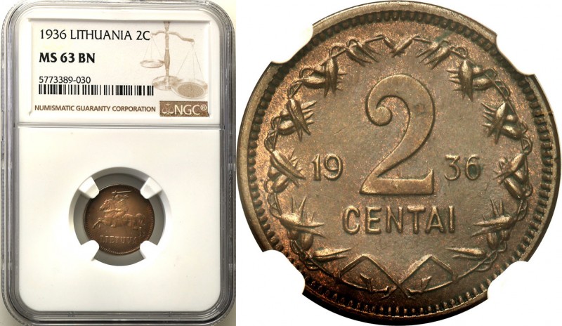 Lithuania
WORLD COINS

Litwa. 2 cent 1936 NGC MS63 BN 

Menniczy egzemplarz...