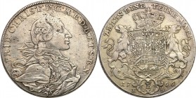 Germany / Prussia
WORLD COINS

Germany. Brandenburgia. Fryderyk Krystian (1763-1769). Taler (Thaler) 1766, Bayreuth 

Wariant z orderem bez koron...