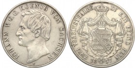 Germany / Prussia
WORLD COINS

Germany, Saxony. Jan V (1854-1873). 2 taler (2 thaler) 1857 F, Dresden 

Rzadszy wysoki nominał. Szara patyna. Ład...