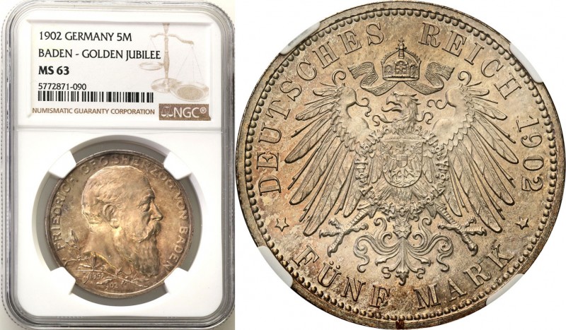 Germany / Prussia
WORLD COINS

Germany, Baden. 5 mark 1902, Karlsruhe NGC MS6...