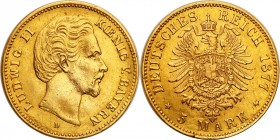 Germany / Prussia
WORLD COINS

Germany, Bavaria. Ludwik II. 5 mark 1877 D, Munich 

Drobne ryski w tle. Zacięcie na rancie.Friedberg 3767; AKS 19...