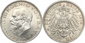 Germany / Prussia
WORLD COINS

Germany, Bavaria. 3 mark 1914 D, Munich 

Ładny egzemplarz. Połysk. Mikroryski w tle.Weege 52; AKS 210

Details:...