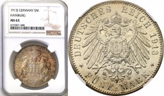 Germany / Prussia
WORLD COINS

Germany. 5 mark 1913 J, Hamburg NGC MS63 

Wyśmienicie zachowany egzemplarz z kolorową patynąpodkreślającą detale....