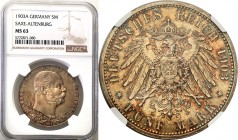 Germany / Prussia
WORLD COINS

Germany, Saxony - Altenburg. 5 mark 1903 A, Berlin NGC MS63 

Moneta wybita na 50-lecie panowania. Rzadka pięcioma...
