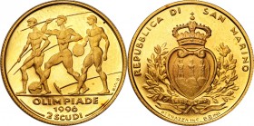 San Marino
WORLD COINS

San Marino. 2 scudi 1996, Igrzyska Olimpijskie 

Ślady linii papilarnych. Friedberg 68; KM 339

Details: 6.45 g Au 
Co...