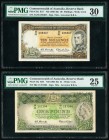 Australia Commonwealth Bank of Australia 10 Shillings; 1 Pound ND (1961-65) Pick 33a; 34a R17; R34 Two Examples PMG Very Fine 30; Very Fine 25. 

HID0...