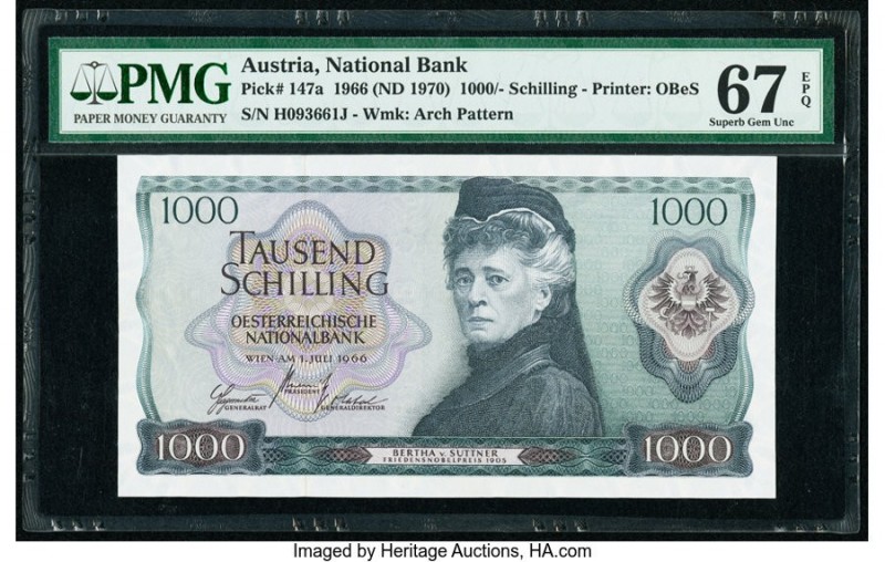 Austria Austrian National Bank 1000 Schilling 1.7.1966 (ND 1970) Pick 147a PMG S...