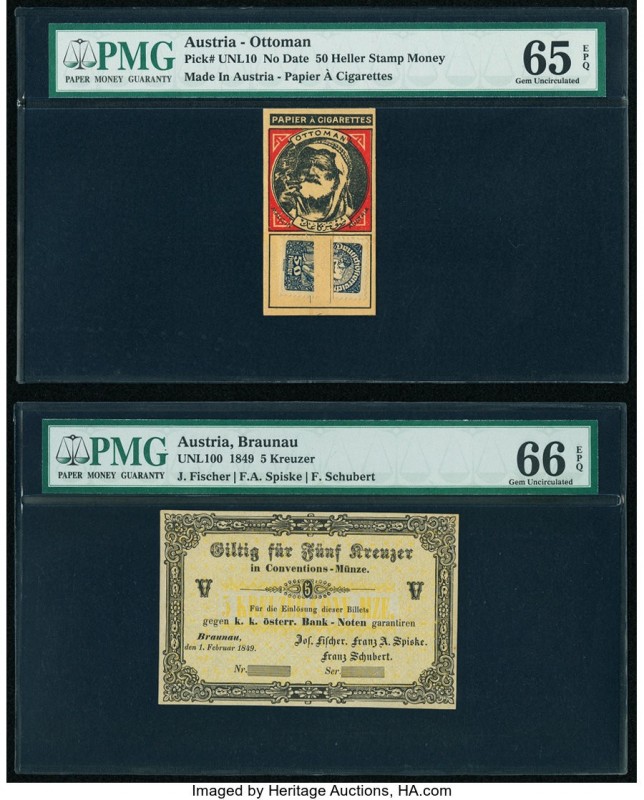 Austria Ottoman 50 Heller Stamp Money ND Pick UNL10 PMG Gem Uncirculated 65 EPQ;...