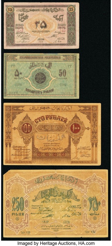 Azerbaijan Republic 25; 50; 100; 250 Rubles 1919 Pick 1; 2; 5; 6a Fine or Better...