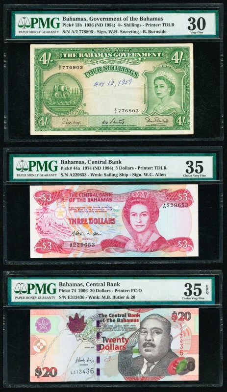 Bahamas Bahamas Government; Central Bank (2) 4 Shillings; 3; 20 Dollars 1936 (ND...