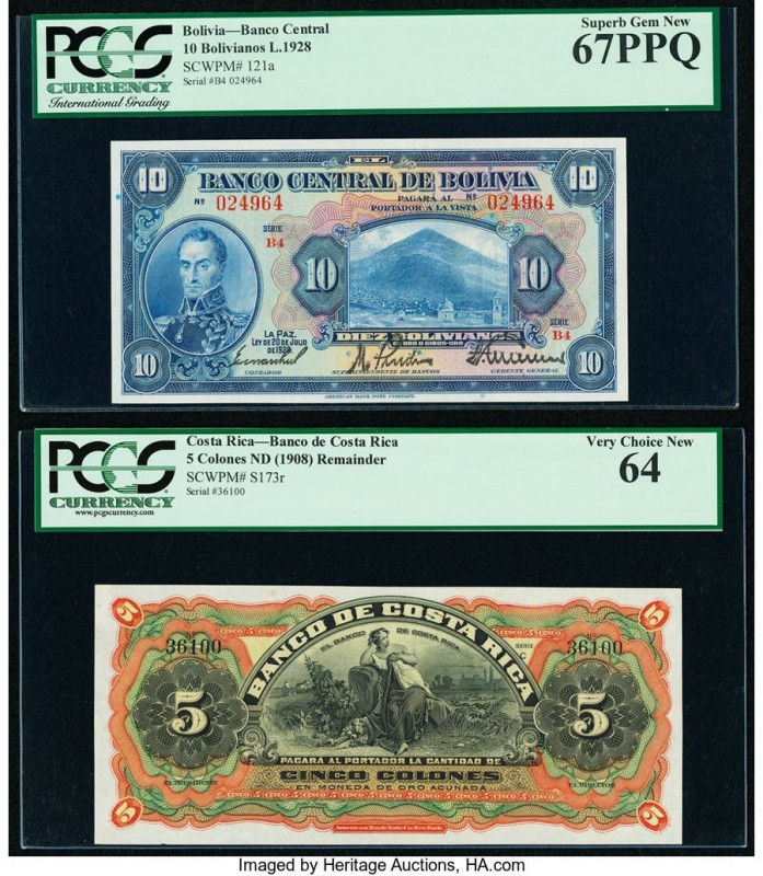 Bolivia Banco Central 10 Bolivianos 20.7.1928 Pick 121a PCGS Superb Gem New 67 P...