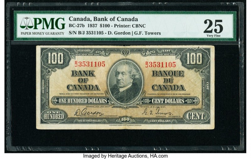 Canada Bank of Canada $100 2.1.1937 Pick 64b BC-27b PMG Very Fine 25. 

HID09801...