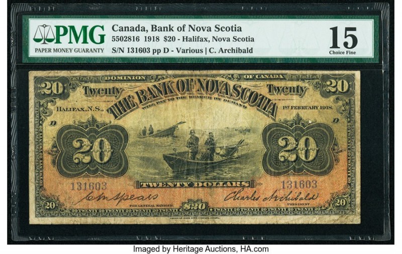 Canada Halifax, NS- Bank of Nova Scotia $20 2.1.1918 Pick S628b Ch.# 550-28-16 P...