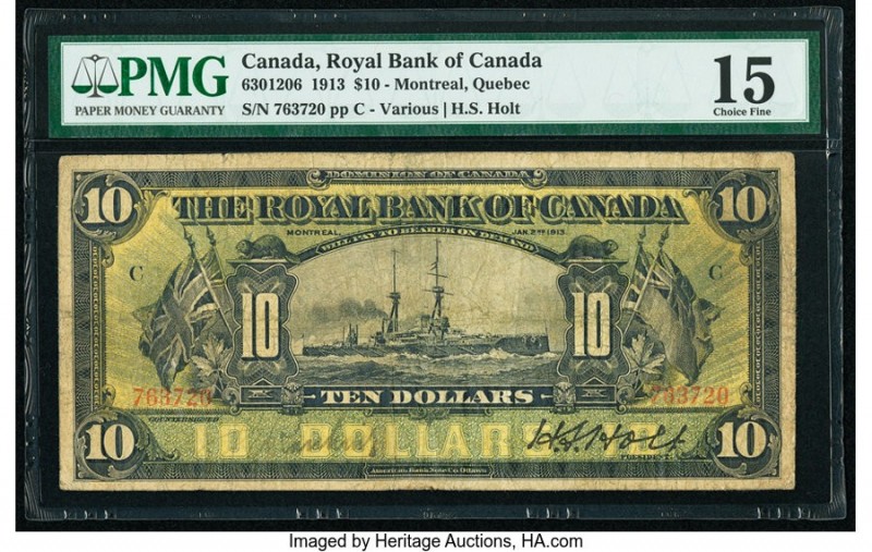 Canada Montreal, PQ- Royal Bank of Canada $10 2.1.1913 Pick S1379 Ch.# 630-12-06...