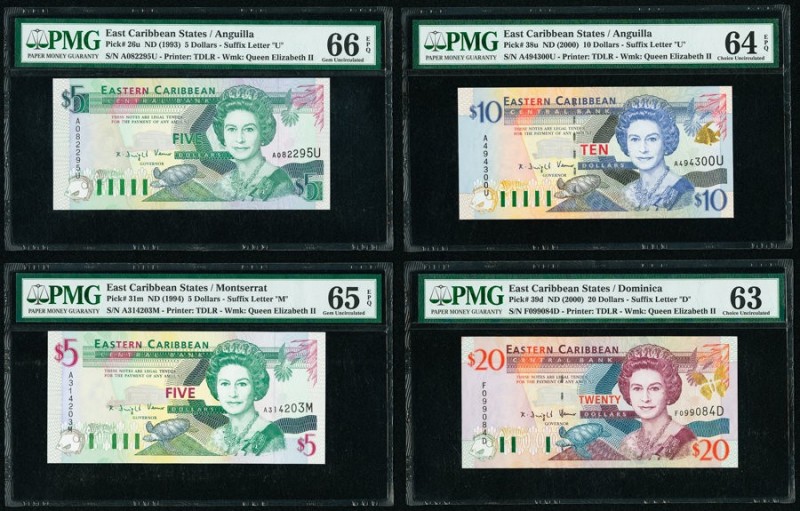 East Caribbean States Central Bank 5 (2); 10; 20 Dollars ND (1993); ND (1994); N...