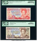 Falkland Islands Government of the Falkland Islands 5; 20 Pounds 14.6.1983; 1.10.1984 Pick 12a; 15a PCGS Superb Gem New 68 PPQ; Gem New 66 PPQ. 

HID0...