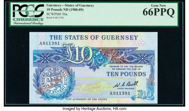 Guernsey States of Guernsey 10 Pounds ND (1980-89) Pick 50a PCGS Gem New 66 PPQ....