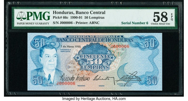 Honduras Banco Central de Honduras 50 Lempiras 1.3.1990 Pick 66c Low Serial Numb...