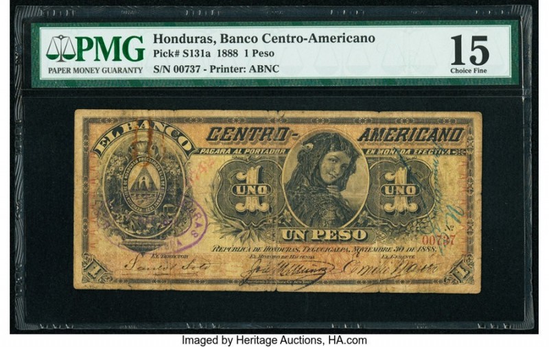 Honduras Banco Centro-Americano 1 Peso 30.11.1888 Pick S131a PMG Choice Fine 15....