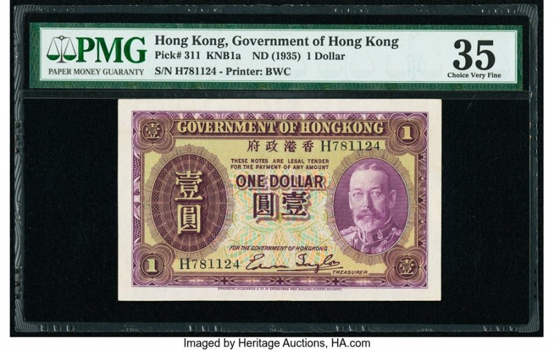 Hong Kong Government of Hong Kong 1 Dollar ND (1935) Pick 311 KNB1a PMG Choice V...