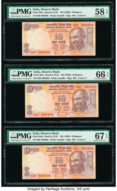 India Reserve Bank of India 10 Rupees ND (1996) Pick 89m Jhun6.4.12.2I Nine Seri...