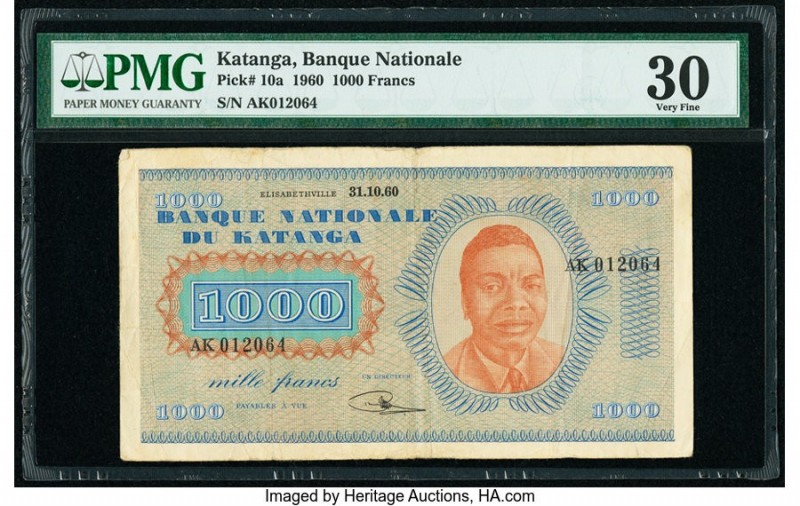 Katanga Banque Nationale du Katanga 1000 Francs 31.10.1960 Pick 10a PMG Very Fin...