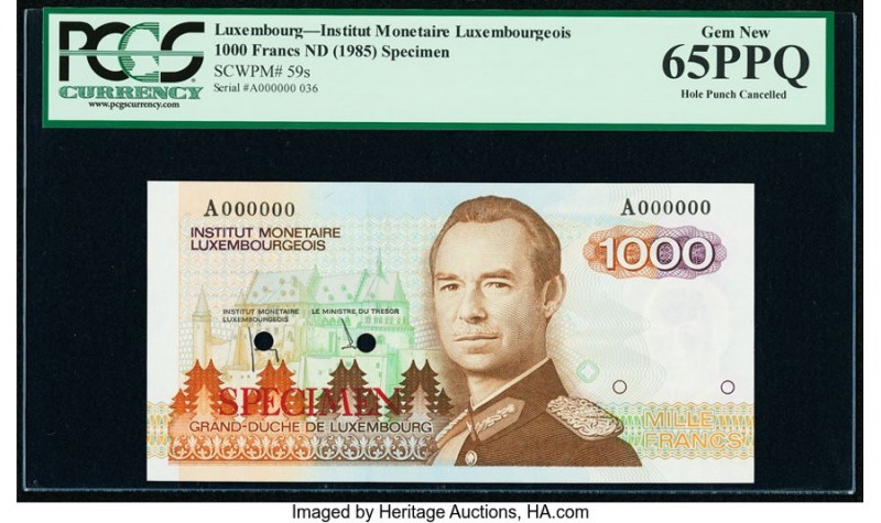 Luxembourg Institut Monetaire 1000 Francs ND (1985) Pick 59s Specimen PCGS Gem N...