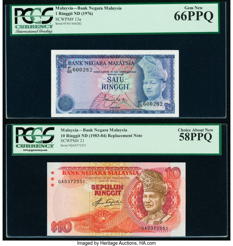 Malaysia Bank Negara 1; 10 Ringgit ND (1976); ND (1983-84) Pick 13a; 21 Two Exam...