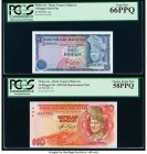 Malaysia Bank Negara 1; 10 Ringgit ND (1976); ND (1983-84) Pick 13a; 21 Two Examples One Replacement PCGS Gem New 66 PPQ; Choice About New 58 PPQ. 

H...