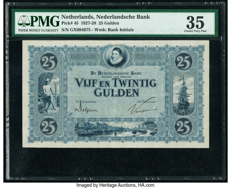 Netherlands Nederlandsche Bank 25 Gulden 27.1.1928 Pick 45 PMG Choice Very Fine ...