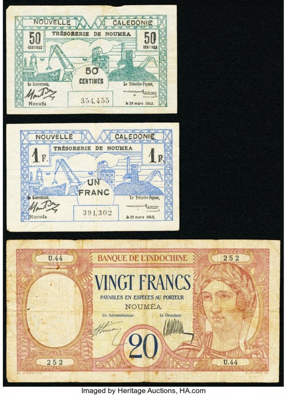 New Caledonia Banque de l'Indochine 20 Francs ND (ca. 1929) Pick 37a; Tresorerie...