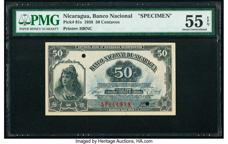 Nicaragua Banco Nacional de Nicaragua 50 Centavos 1938 Pick 81s Specimen PMG Abo...