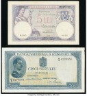 Romania Banca Nationala a Romaniei 5 Lei 22.11.1928 Pick 19a About Uncirculated. Romania Banca Nationala a Romaniei 500 Lei 30.4.1936 Pick 42b Very Fi...
