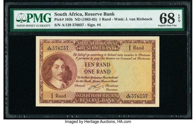 South Africa Reserve Bank 1 Rand ND (1962-65) Pick 103b PMG Superb Gem Unc 68 EP...