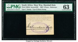 South Africa Marshall Hole 6 Pence 1900 Pick S664d PMG Choice Uncirculated 63. 

HID09801242017

© 2020 Heritage Auctions | All Rights Reserved