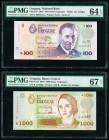 Uruguay Banco Central Del Uruguay; Banco Central 100; 1000 Pesos Uruguayos 2003; 2004 Pick 85; 91a Two Examples PMG Choice Uncirculated 64 EPQ; Superb...
