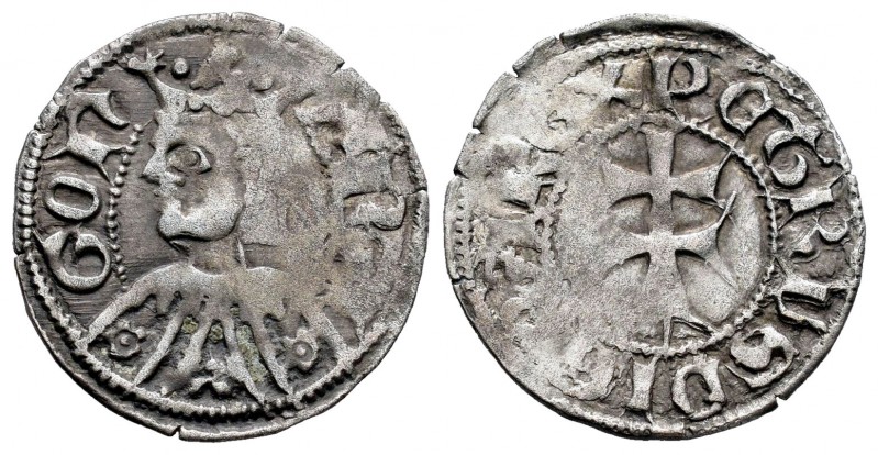 Corona de Aragón. Pedro III (1336-1387). Dinero. Aragón. (Cru-463). Anv.: ARA-GO...