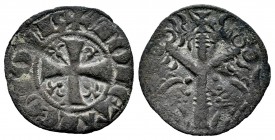 Reino de Castilla y León. Fernando III (1217-1252). Dinero. León. (Bautista-329.1). Ve. 0,61 g. Puntos bajo las intersecciones de las ramas. MBC+/MBC....