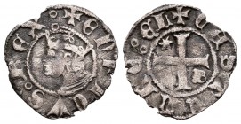 Reino de Castilla y León. Enrique III (1390-1406). Seisen. Burgos. (Bautista-784). Ve. 0,52 g. Cruz con estrella en primer cuartel y B en el cuarto. M...