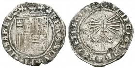 Fernando e Isabel (1474-1504). 1 real. Sevilla. (Cal 2008-358). Ag. 3,17 g. Sin marcas en anverso. Doble acuñación. MBC/MBC-. Est...35,00. English: Ca...