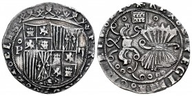 Fernando e Isabel (1474-1504). 2 reales. Segovia. (Cal 2008-256 variante). (Cal 2019-507). Ag. 5,91 g. Acueducto de tres arcos y dos pisos. Rara. Ex c...
