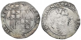 Fernando e Isabel (1474-1504). 2 reales. Sevilla. (Cal 2019-516). Ag. 6,81 g. Vanos de acuñación. Estrella en reverso. Tono. MBC+. Est...120,00. Engli...