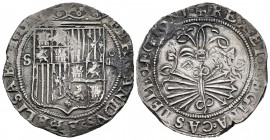 Fernando e Isabel (1474-1504). 4 reales. Sevilla. d cuadrada. (Cal 2008-211). (Cal 2019-564). Ag. 13,56 g. Ensayador d cuadrada en reverso. MBC. Est.....