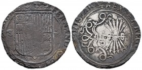 Fernando e Isabel (1474-1504). 4 reales. Sevilla. (Cal 2008-211). (Cal 2019-564). Ag. 13,05 g. Ensayador d cuadrada en reverso. BC+. Est...90,00. Engl...