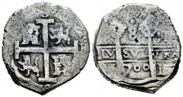 Carlos II (1665-1700). 8 reales. 1700. Lima. H. (Cal 2008-246). Ag. 24,11 g. Escasa. MBC. Est...220,00. English: Charles II (1665-1700). 8 reales. 170...